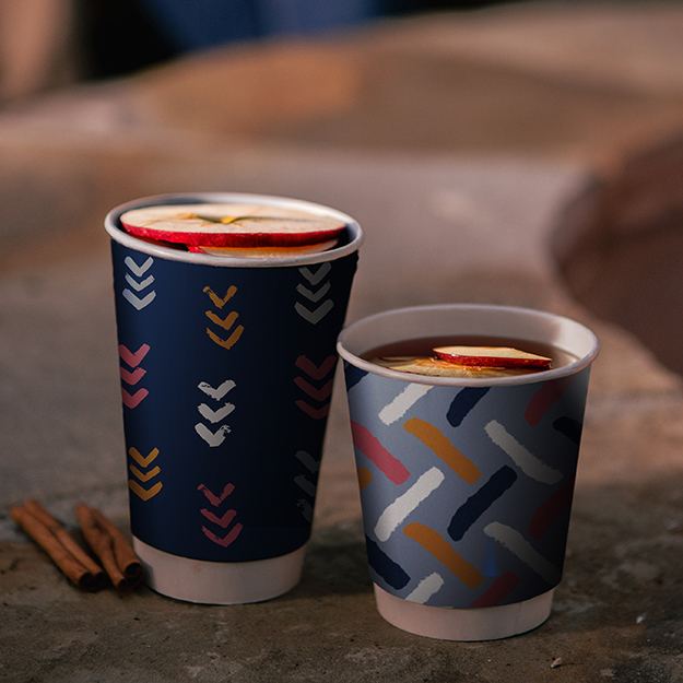Chai spiced cider in a 120z comfort cup and a 16oz comfort cup