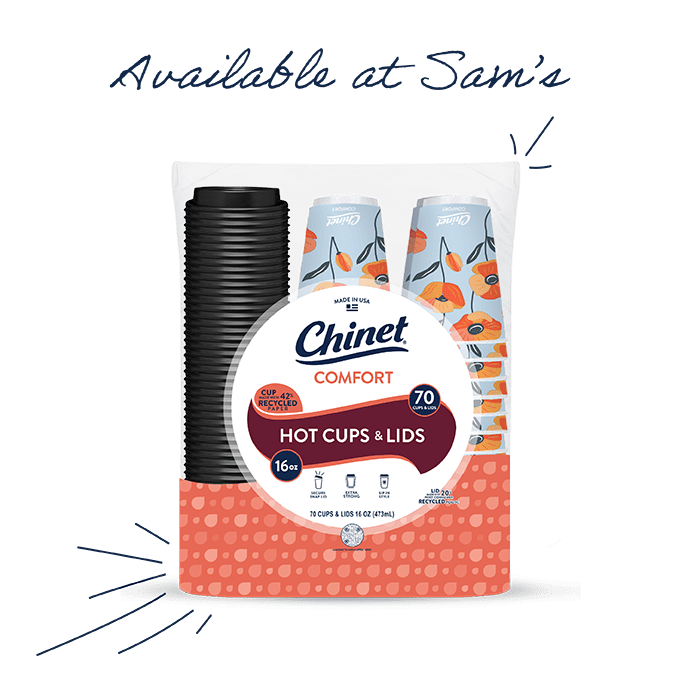 In product package rendering of Chinet Comfort 16oz cup, 70 count