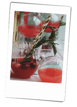 Instax picture of a cranberry cocktail in a Chinet Crystal stemless wine glass