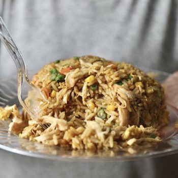 Fried rice served on a Chinet Crystal plate