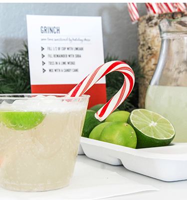 Grinch punch Holiday Mocktails in Chinet Crystal cups
