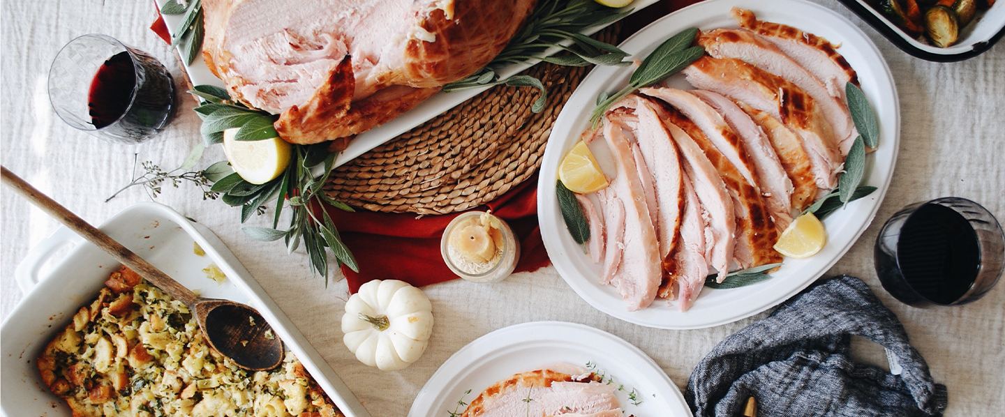 Table top set with Thanskgiving foods