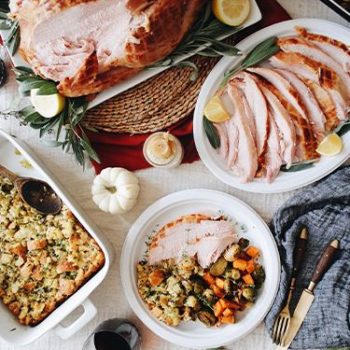 Table top set with Thanskgiving foods