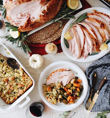 Table top set with Thanskgiving foods