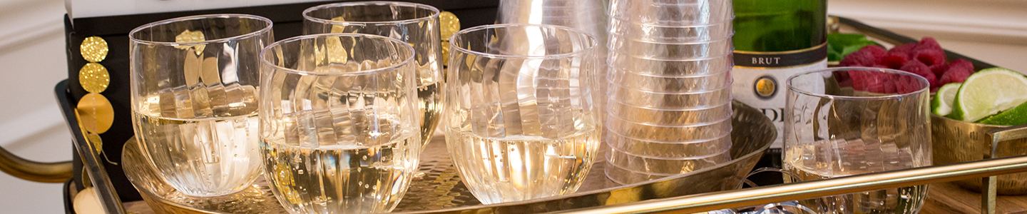 Chinet Crystal stemless wine glass with champagne