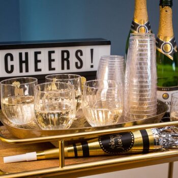 Chinet Crystal stemless wine glass with champagne