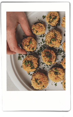 Instax picture of stuffed mushrooms served on a Chinet Classic plate