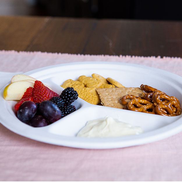 Snacks served on a Chinet Classic compartment plate