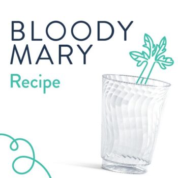 Bloody Mary recipe title card with Chinet Crystal 14oz cup