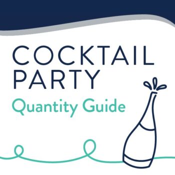 Cocktail party quantity guide title square with illustration of Champagne bottle doodle