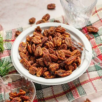 Bowl of pecans in a Chinet Classic bowl