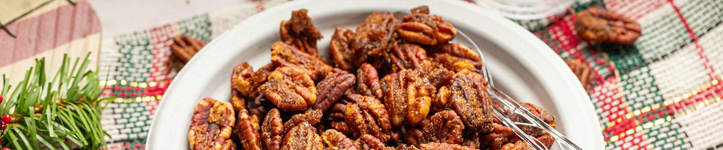 Bowl of pecans in a Chinet Classic bowl