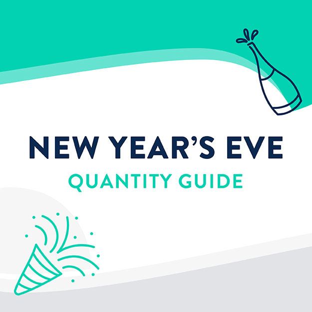 Creative banner for a New Year Eve's quantity guide with illustration doodles of a party horn and champagne bottle