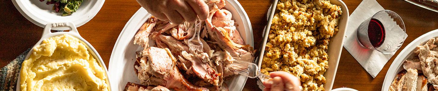 Thanksgiving meal plated on Chinet Classic plates