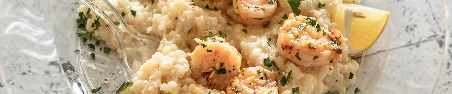 Baked Parmesan Risotto with Lemon Garlic Shrimp