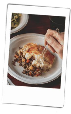 Shepherd's pie served on a Chinet Classic plate