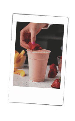 Instax of Strawberry-Peach Smoothie in a Chinet cup