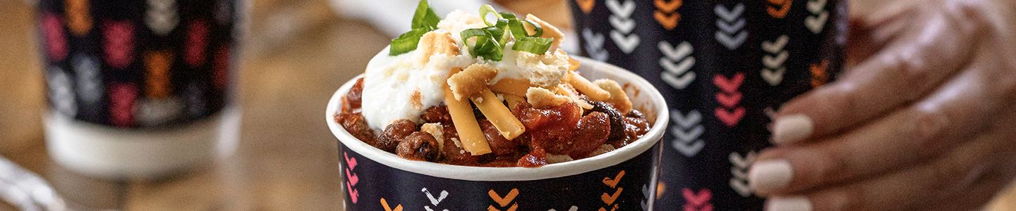 Chili in a Chinet comfort cup