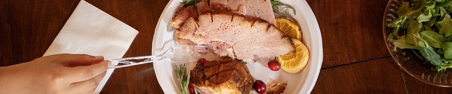 Thanksgiving dinner served on a Chinet Classic Dinner plate.