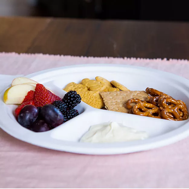 Snacks served on a Chinet Classic compartment plate